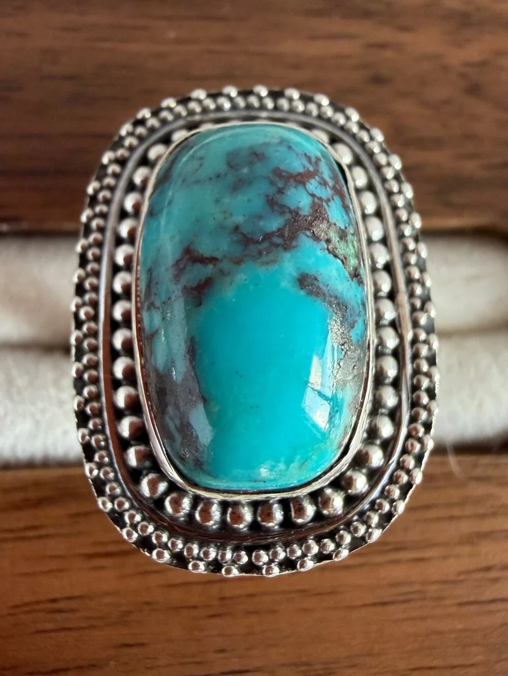 Turquoise Stone Silver Ring - Blue Turquoise Statement Ring